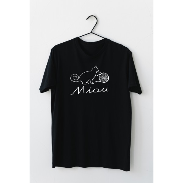 Tricou negru personalizat cu pisicuta Miau 5